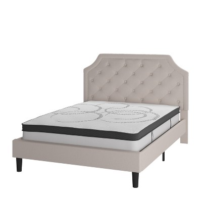 Emma And Oliver Queen Tufted Platform Bed In Beige Fabric With 10 Inch ...