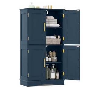 Costway Bathroom Floor Storage Cabinet 43.5" Freestanding Pantry Cabinet with 4 Doors Black/Blue/Gray/White - 1 of 4
