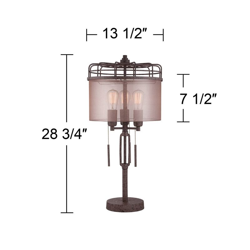 Franklin Iron Works Lock Arbor Industrial Table Lamp 28 3/4" Tall Bronze Metal Cage Vintage Edison Bulbs Sheer Drum Shade for Living Room Bedroom Home, 4 of 10