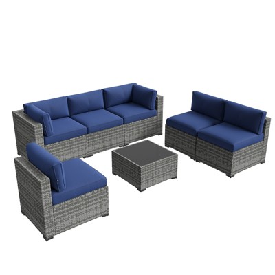 Aoxun 7PCS Outdoor Sectional Set with Cushions & Cover, Modular Wicker Patio Furniture for Garden, Backyard, or Poolside