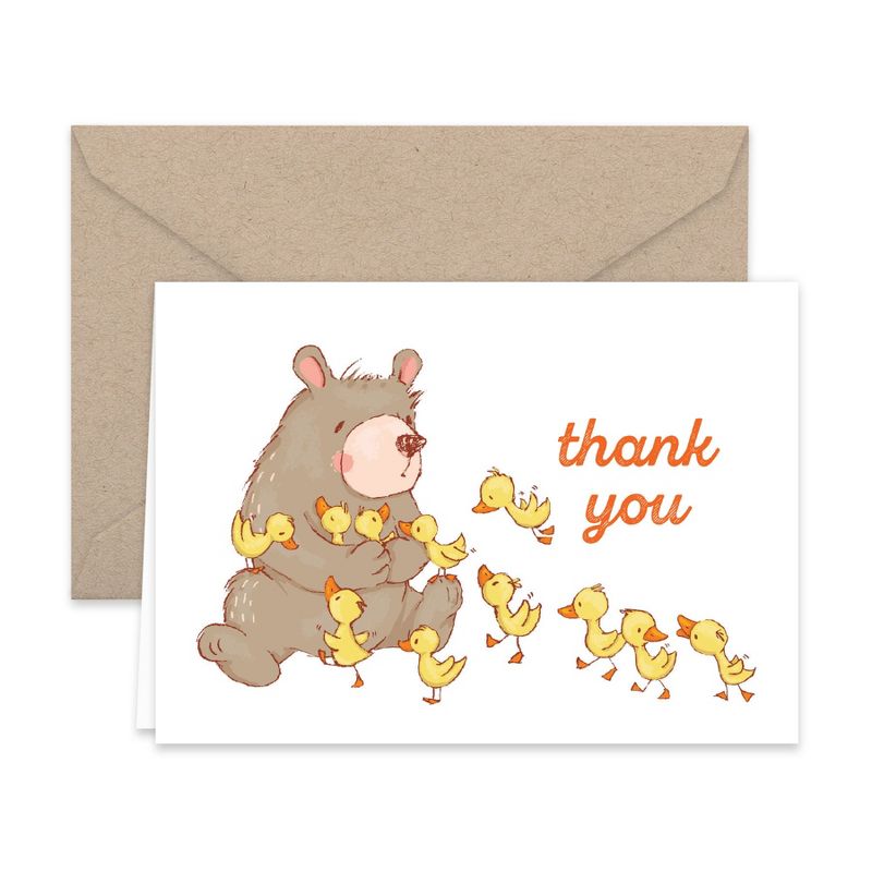 Paper Frenzy Spring Bear and Ducks Thank You Note Card Collection 25 pack with Kraft Envelopes, 5 of 7