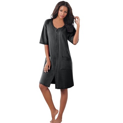 Dreams & Co. Plus Size Short French Terry Zip-Front Robe