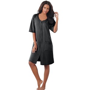 Dreams & Co. Plus Size Short French Terry Zip-Front Robe - 1 of 4