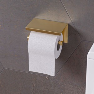 ALFI ABTPP66-BG Brushed Gold PVD Stainless Steel Toilet Paper Holder with Shelf - 1 of 2