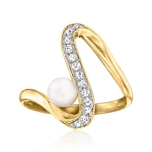 Ross-Simons 5-5.5mm Cultured Pearl and .15 ct. t.w. Diamond Swirl Ring in 18kt Gold Over Sterling - 1 of 4