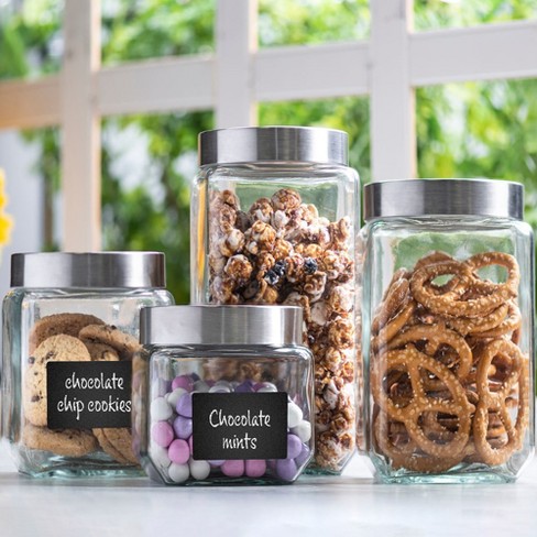 Glass Food Storage Jars with Airtight Lids - 4 Pack Square Mason Jars -  Le'raze by G&L Decor Inc