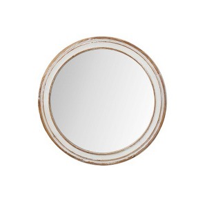 JUJABU 23.62" Round Wooden Farmhouse Decorative Wall Mirror for Bathroom, Bedroom, Entryway, Living Room, Kitchen - 1 of 4