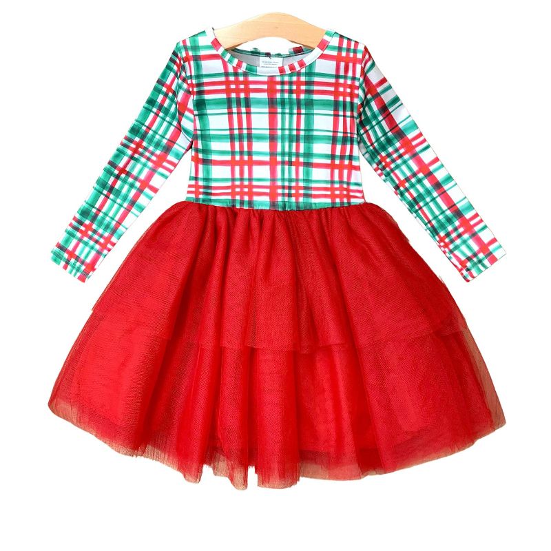 Girls The Best Gift Green Plaid Holiday Tutu Dress - Mia Belle Girls, 2 of 8