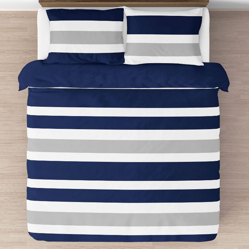 3pc Striped Full/Queen Kids&#39; Comforter Bedding Set Navy and Gray - Sweet Jojo Designs, 4 of 8