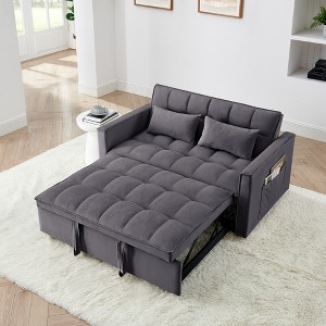 Vynxaria 54.33 inch versatile foldable sofa bed in 3 lengths, modern sofa sofa sofa velvet pull-out bed, adjustable back (GRAY) - 1 of 4