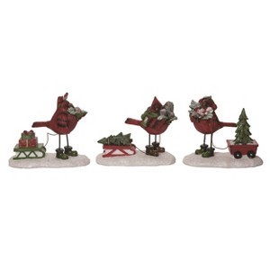 Transpac Resin Cardinal Carting Tree Set of 3 Christmas Home Decorations - 1 of 3