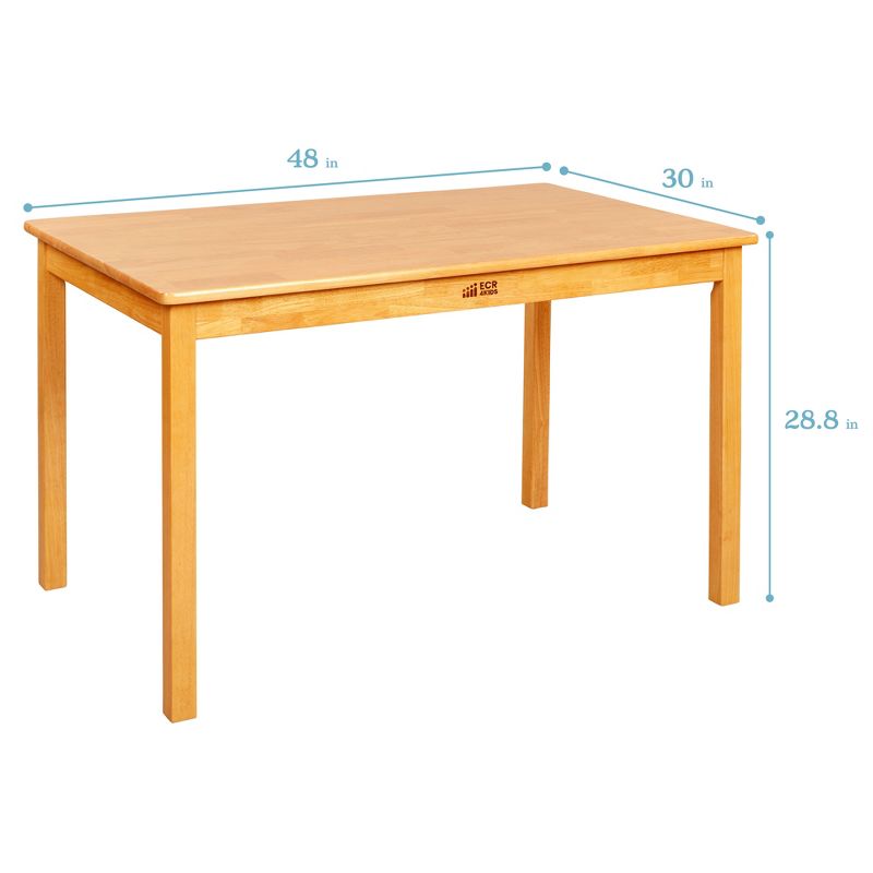 ECR4Kids 24in x 48in Rectangular Hardwood Table with 28in Legs and Four 16in Chairs, Kids Furniture, 3 of 12