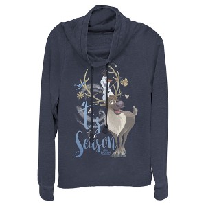 Juniors Womens Frozen Christmas Olaf Season Cowl Neck Sweatshirt - 1 of 3