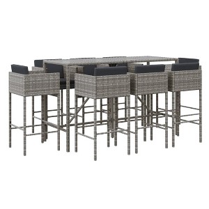 vidaXL Patio Bar Set Outdoor Wicker Table and Stool with Cushions Poly Rattan - Gray 9 Piece - 1 of 4