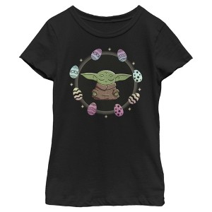 Girl's Star Wars The Mandalorian Grogu Easter Egging Around T-Shirt - 1 of 4