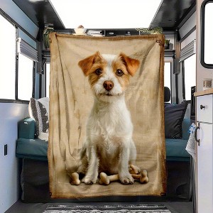 Cozy All Season Jack Russell Terrier Bones Pattern Flannel Blanket, Contemporary Style with Realistic Dog Print, Dog Blanket, Christmas Gift. - 1 of 4