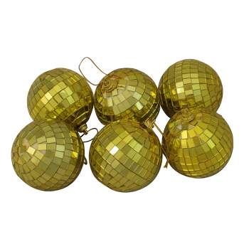 Northlight 6ct Gold Mirrored Glass Disco Ball Christmas Ornaments 2.75" (70mm)