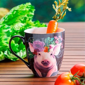 Evergreen Ceramic Cup O' Java, 17 OZ, Floral Pig - 1 of 3