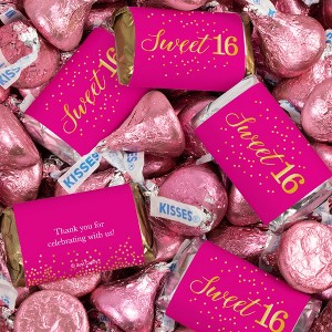 Pink Sweet 16 Chocolate Candy Mix – Assorted Wrapped Miniatures & Pink Foiled Kisses - 1 of 4