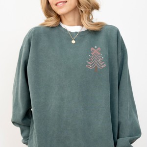 Embroidered Coquette Pink Christmas Tree - Women's Garment Dyed Graphic Sweatshirt - 1 of 4