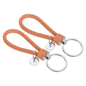 Unique Bargains Braided PU Leather Wallet Keychain with Stainless Steel Key Rings 2 Pcs - 1 of 3
