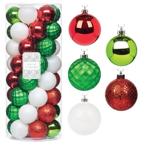 Every Day is Christmas Round 50ct 2.24"/57mm Shatterproof Christmas Tree Ornaments Set, Christmas Tree Balls Decoration - 1 of 4