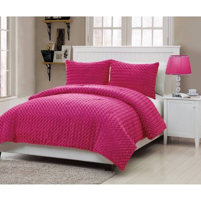 Pink Victoria Classics Rose Faux Fur Comforter Set Full 3pc - VCNY