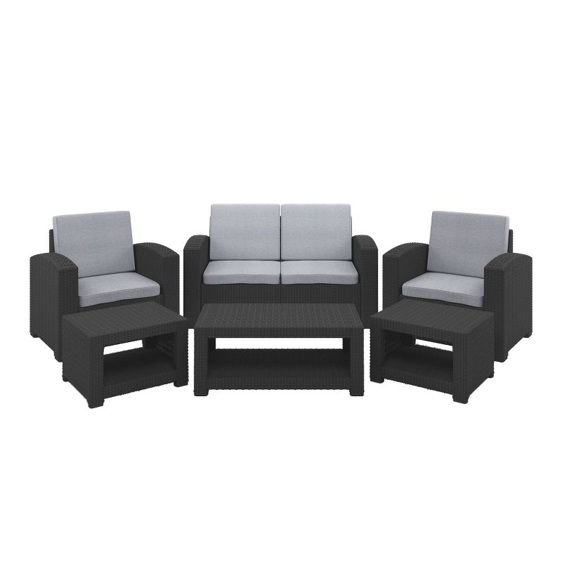 6pc All Weather Outdoor Conversation Set with Cushions - Black/Light Gray - CorLiving, 1 of 8