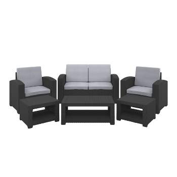6pc All Weather Outdoor Conversation Set with Cushions - Black/Light Gray - CorLiving