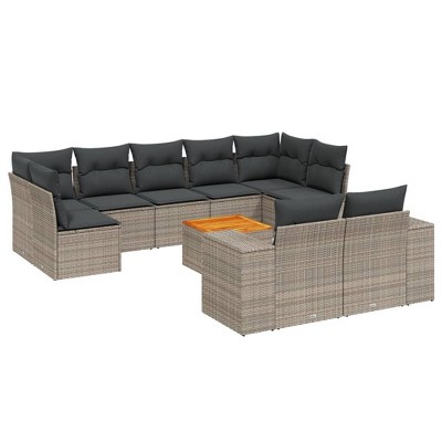 vidaXL Garden Sofa Set Grey Poly Rattan 10 Piece Set Modular