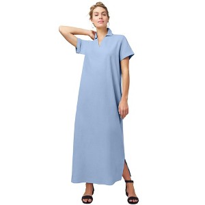 Jessica London Linen Short Sleeve Maxi Dress - 20 W, Azure Mist