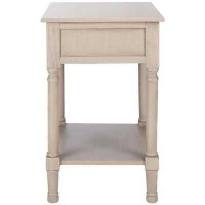 Greige Turned-Leg 22" Wood & Stone Accent Table with Drawer