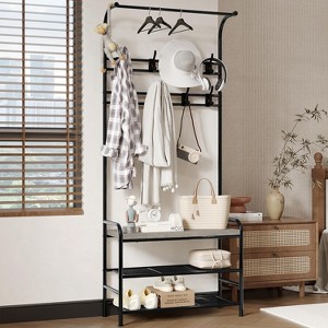 Shoe Bench, 4-in-1 Industrial Entryway Storage Bench with 8 Sturdy Hooks, Freestanding Coat Rack - 1 of 4
