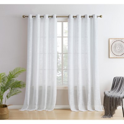 HLC.ME Madison Faux Linen Textured Thicker Sheers Privacy Light Filtering Window Grommet Curtains Drapery Panels, Set of 2