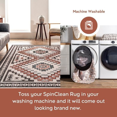Beige 4' x 6' Reversible Synthetic Medallion Area Rug