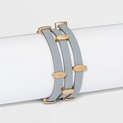 Simulated Leather and Oval Slider Magnetic Multi-Strand Bracelet - Universal Thread™ Gray