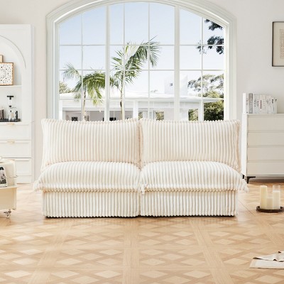 Upholstered Sectional Sofa, 2 Seater Armless Free Combination Convertible Sofa, Sectional Sofas with Corduroy Fabric-Cuddlewood