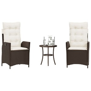 vidaXL 3 Piece Bistro Set with Cushions Brown Poly Rattan - 1 of 4