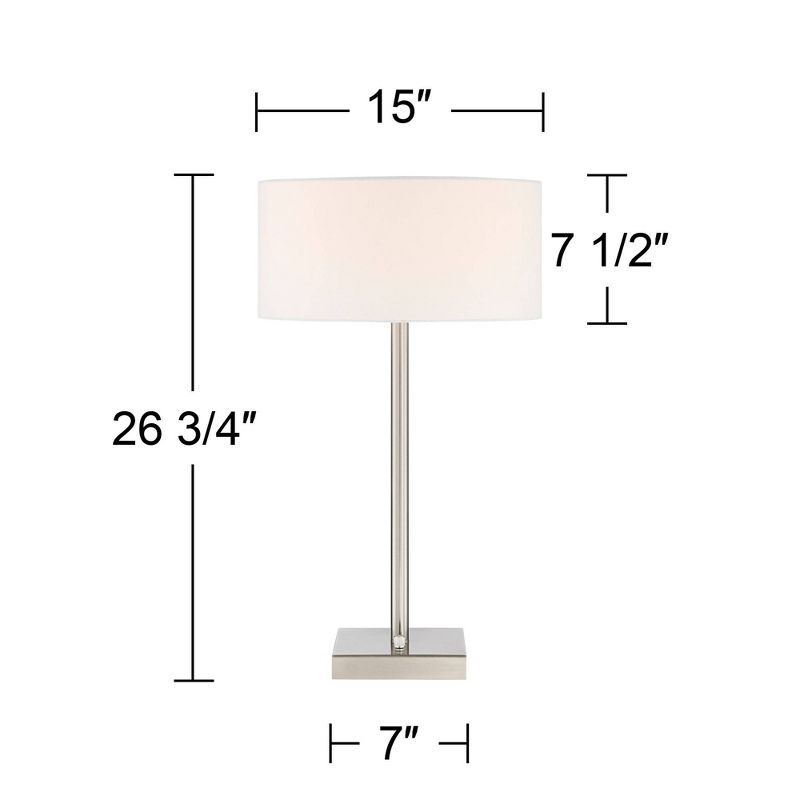360 Lighting Andre 26 3/4" Tall Mid Century Modern Table Lamps Set of 2 USB Port AC Power Outlet Silver Finish Metal White Shade Living Room Charging, 4 of 10