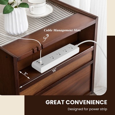 Brown Bamboo Rattan Nightstand with Drawer and Glass Top