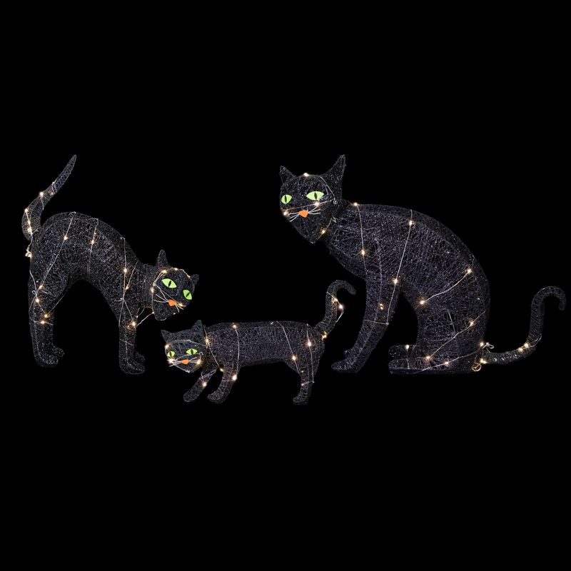 Northlight Set of 3 LED Lighted Black Cat Family Outdoor Halloween Decorations 27.5", 3 of 7