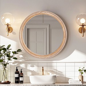 Okak Farmhouse Whitewash Edge Decorative Wall Mirror for Entryway,Bathroom,Circle Vanity Mirror for Bedroom,Living Room - 1 of 4