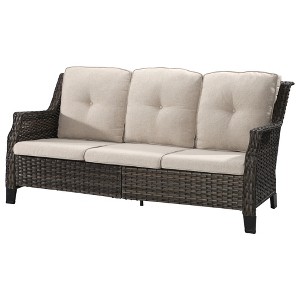 YARDSIGHT Outdoor Wicker 3-Seater Sofa, All-Weather Rattan Patio Couch with Thick Cushions for Garden, Porch, Balcony, Backyard - 1 of 4