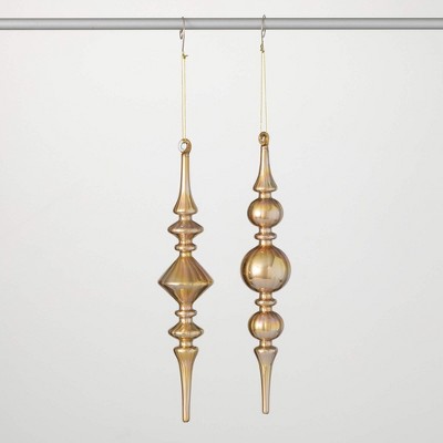 12"H & 12"H Sullivans Christmas Metallic Finial Ornament Set of 2  Silver-Gold