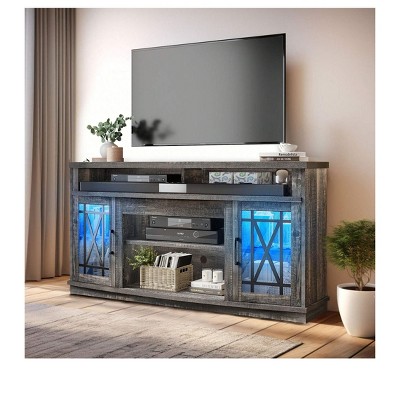 TV Stand with LED Lights for TVs up to 70 inch, Entertainment Center Media Console Cabinet with Glass Door for Living Room