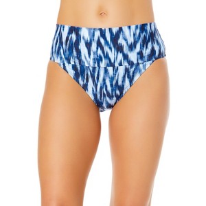 Women's Tie Dye Ikat Soft Band High Waist Swim Bottom - 1 of 4