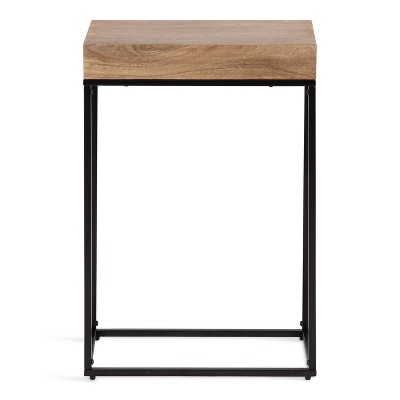 Natural Mango Wood and Black Metal Slim Side Table