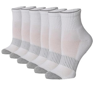 Tipi Toe Women's 6-Pairs Running & Athletic Sports Performance White Purity Paired with Grey Checkers & Toe Patterned Quarter Socks - 1 of 4