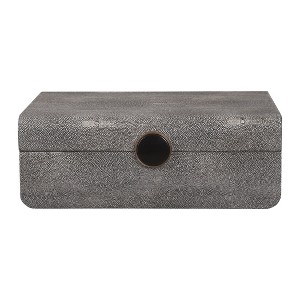 Uttermost Lalique Art Deco Decorative Box – Faux Smoke Gray Shagreen with Brass & Black Enamel, 9"x13"x5" - 1 of 4