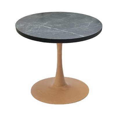 LeisureMod Bristol 27" Round Dining Table with MDF Top and Natural Wood Steel Pedestal Base for Modern Kitchen and Dining Room
